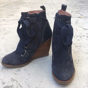 Blue suede wedge bootie euro 40